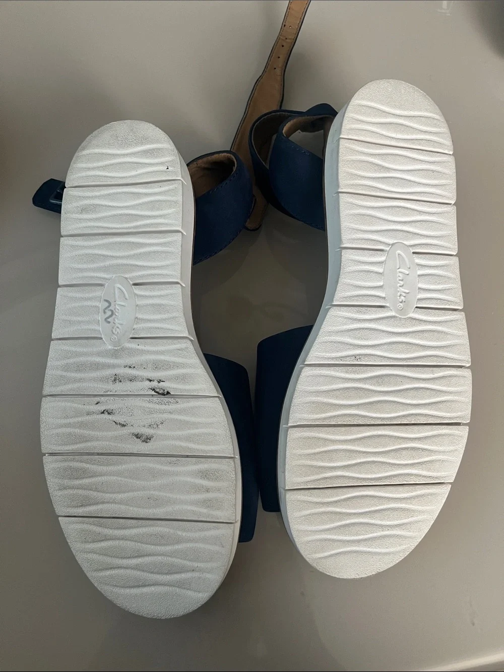 Clarks Navy Suede Open-Toe Ankle-Strap Sandals - Picture 2 of 3